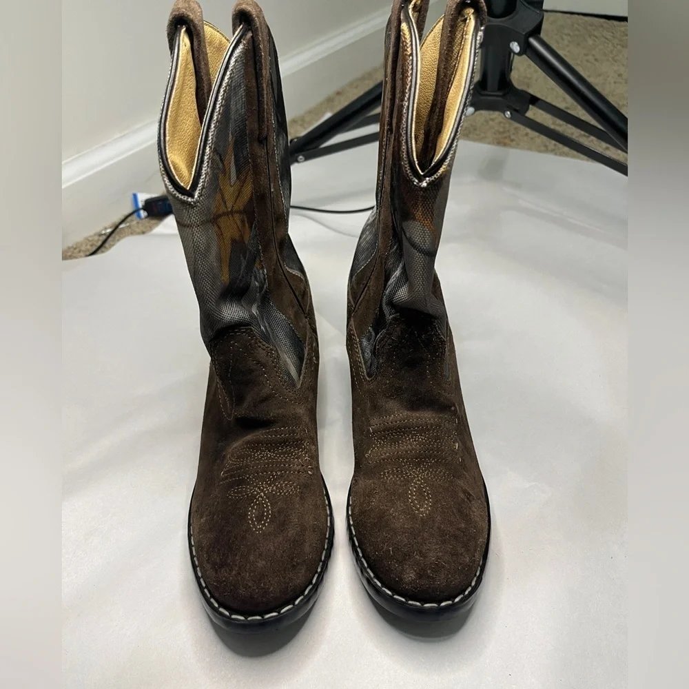 Masterson Boot Co. Boy's Size 13.5 Suede & Camo Canvas Western Cowboy Boots